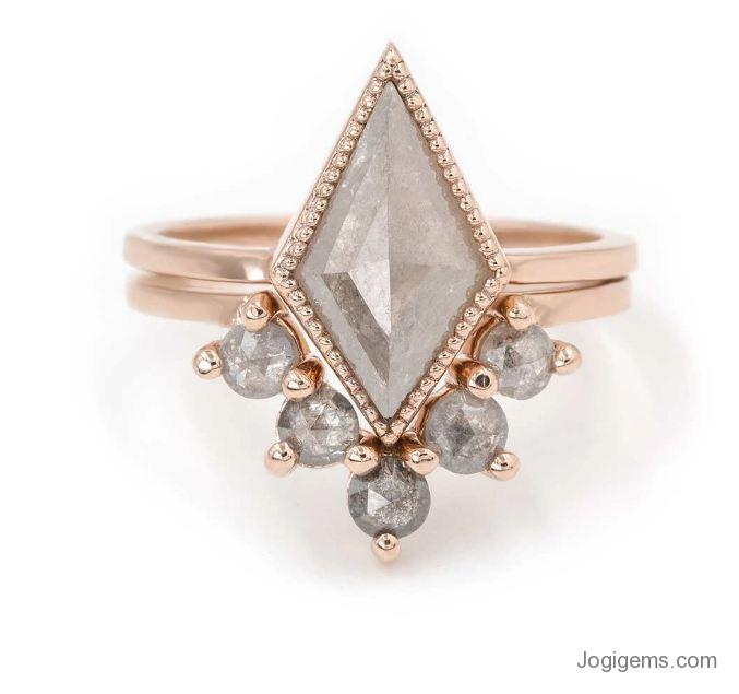 Rose Gold Gray Diamond Ring - Kite Diamond 