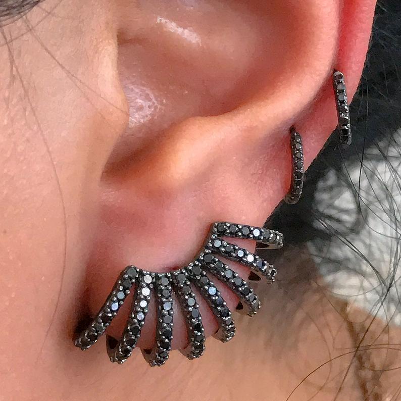 black diamond hoop earrings