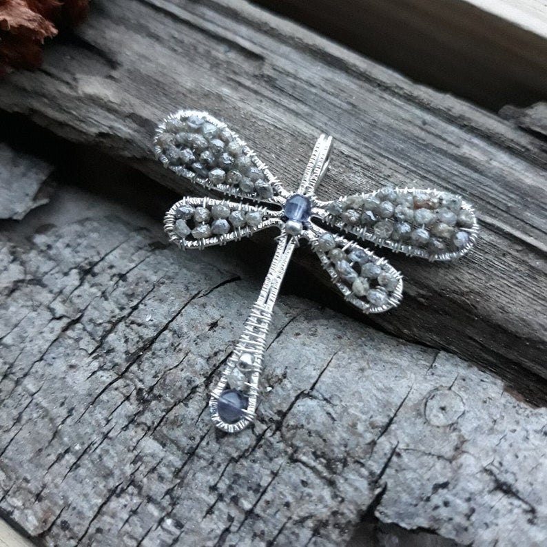 raw diamond dragonfly pendant jewelry