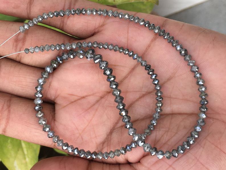 Salt and pepper raw diamond faceted beads necklace