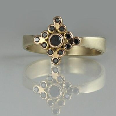 Black diamond yellow gold ring