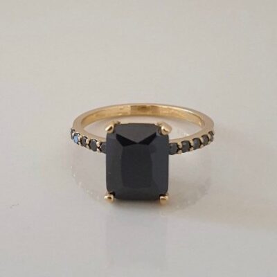 emerald cut black diamond ring in rose gold