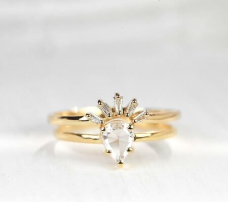 Pear shaped rose cut diamond ring