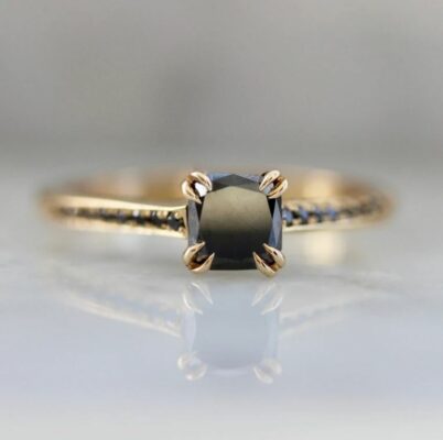 black diamond cushion cut ring for sale