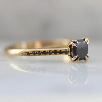 1 carat black diamond cushion cut ring