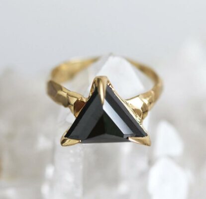 trillion cut black diamond ring