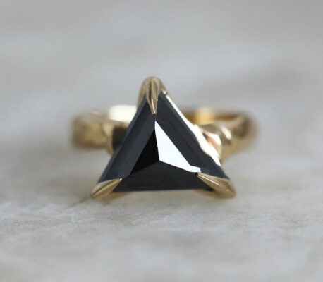 trillion cut black diamond ring