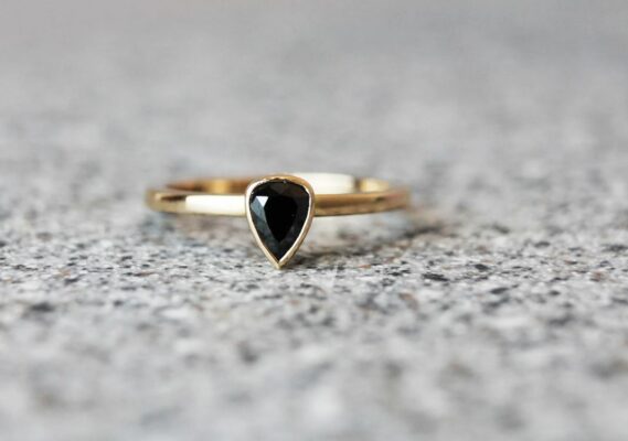 pear shape black diamond ring