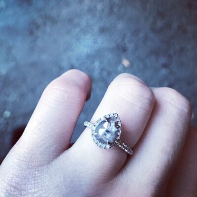 Pear shape salt and pepper diamond ring Valentines Day Rings