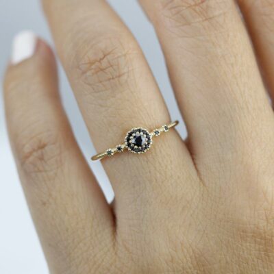 black diamond halo engagement ring