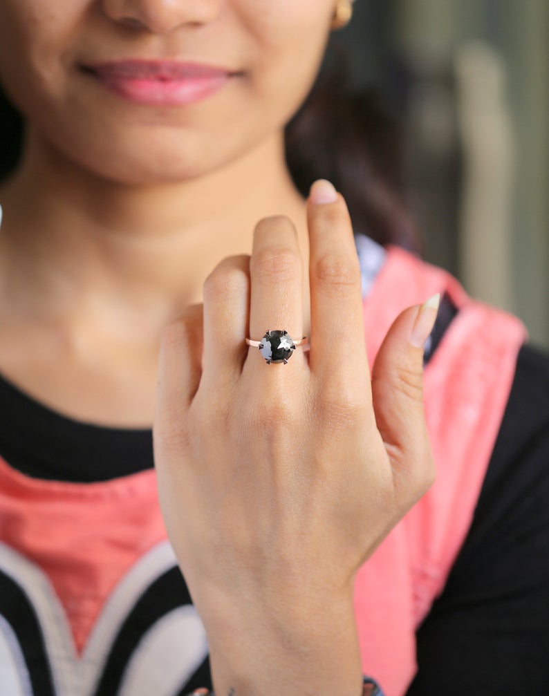 Black Engagement Ring Non Traditional Solitaire Ring 