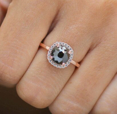 Black diamond cushion ring