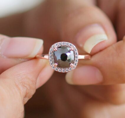 Black diamond cushion ring