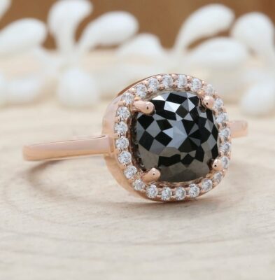 Black diamond cushion ring