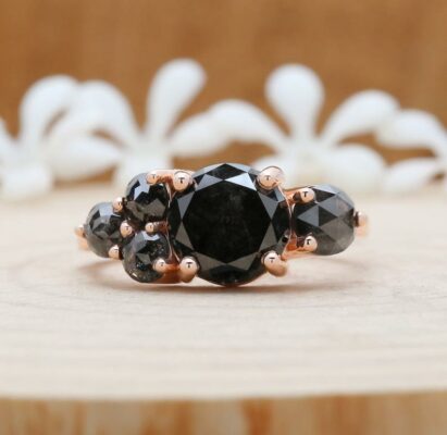 black diamond cluster ring