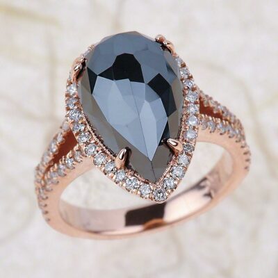 2.85 carat pear cut black diamond ring