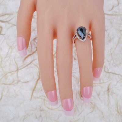 pear shape black diamond ring