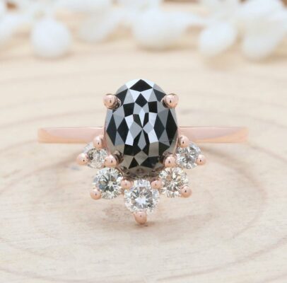 oval shape black diamond ring