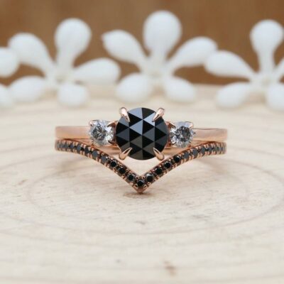 rose cut black diamond bridal ring