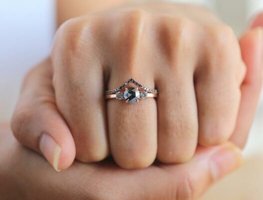 gorgeous rose cut black diamond bridal ring