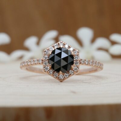 black diamond rose gold ring