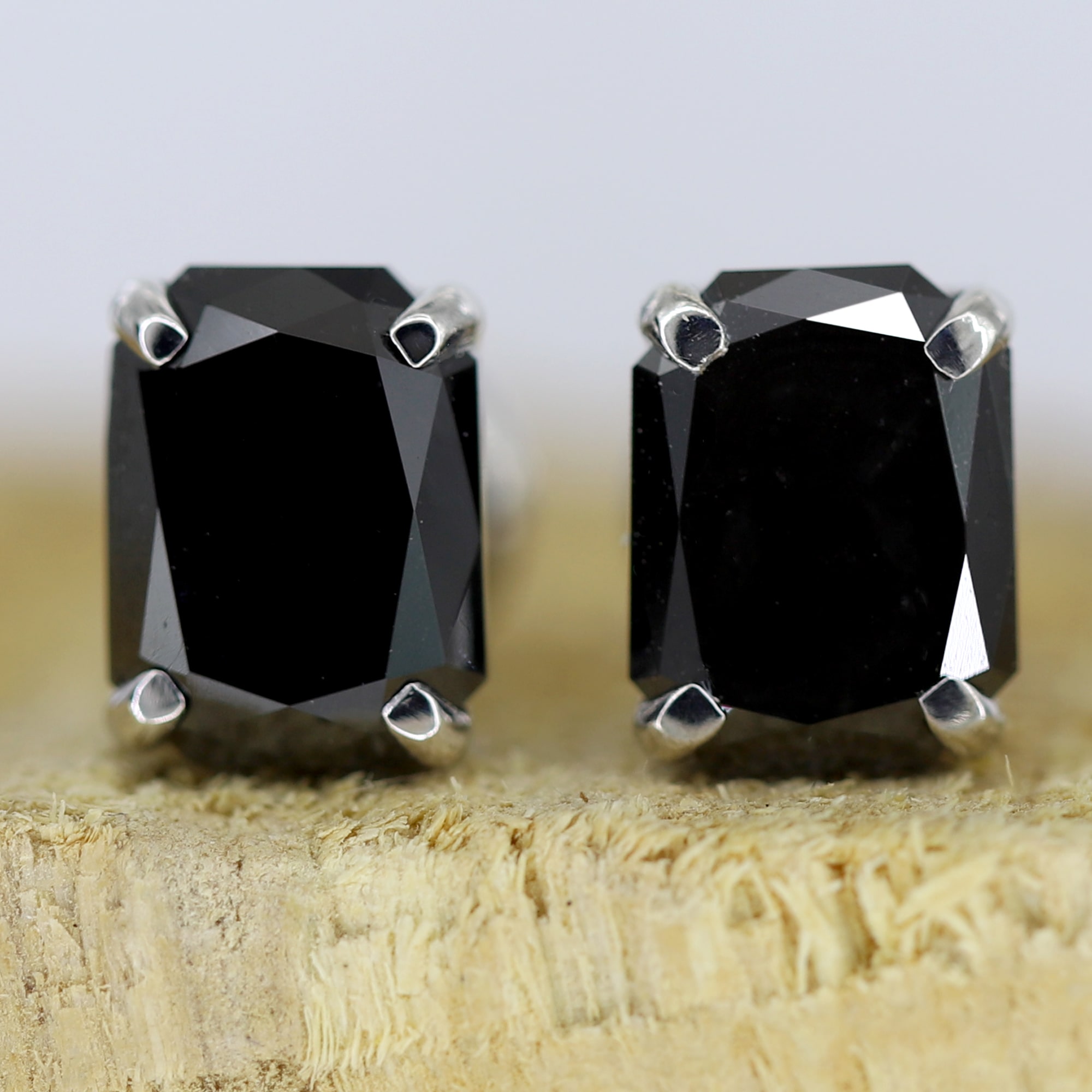 Mens Black Diamond Chess Stud Earrings 10K White Gold 0.75 ct