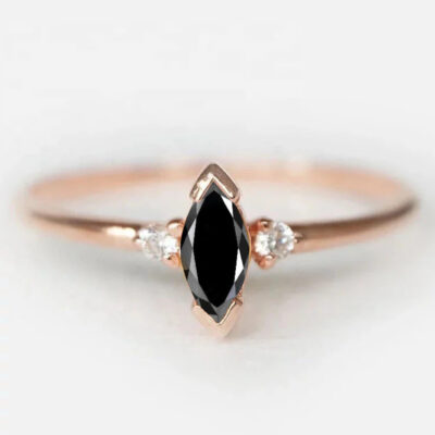 marquise black diamond v prong dainty ring