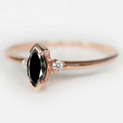 marquise black diamond v prong dainty ring