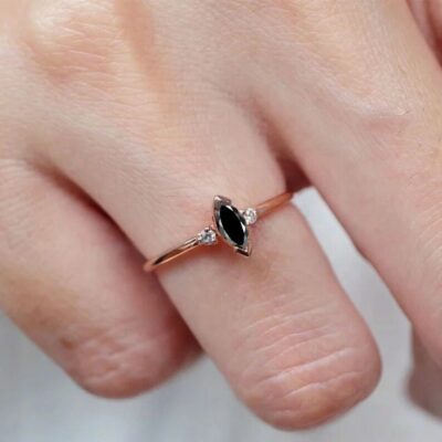 marquise black diamond v prong dainty ring